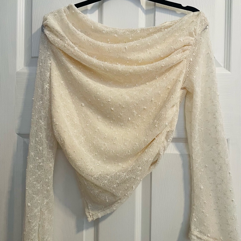 Cream Draped Long Sleeve Top